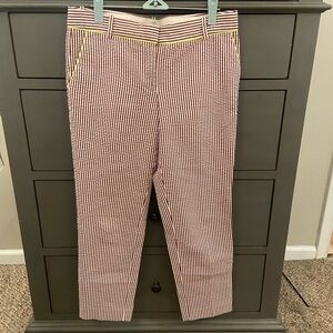 J Crew seersucker Cafe Capri pants, red and white striped, size 4